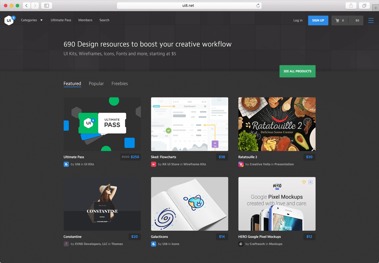 Ui 8. Ui8 logo. UI Pass. Premium access.